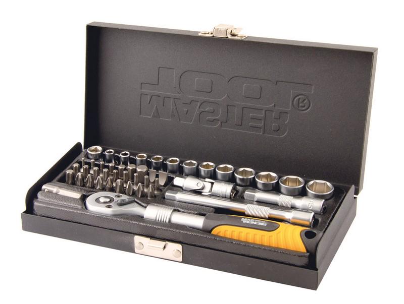 Набір торцевих насадок Mastertool Profi CrV 1/4 4-13 мм тріскачка що підовжується 72Т 45 шт.