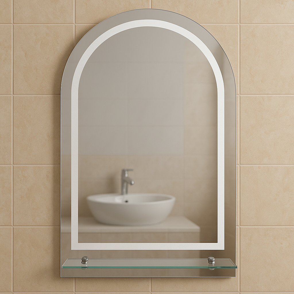 Зеркало арка MPS-73 80х60 см с пескоструйным рисунком и полкой