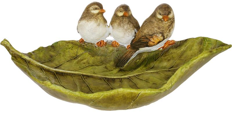 Подставка-блюдце для украшений Птички на зеленых листьях полистоун 27 см