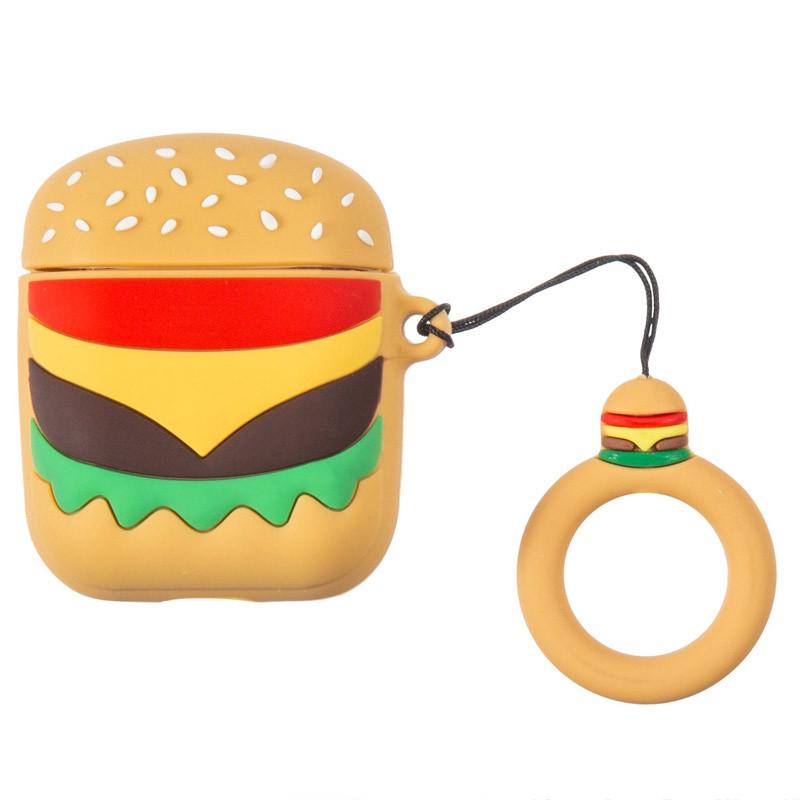 Футляр протиударний силіконовий Food Бургер для навушників AirPods 1/2 з кільцем (00000065957_1)