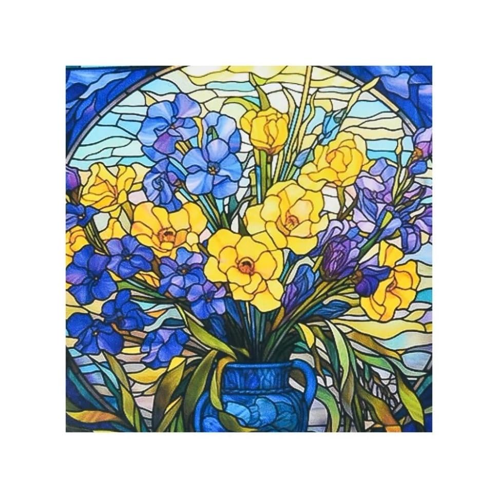 Алмазна мозаїка Strateg Вітражні квіти 30х30 см Різнокольоровий (VM-127-A-415)