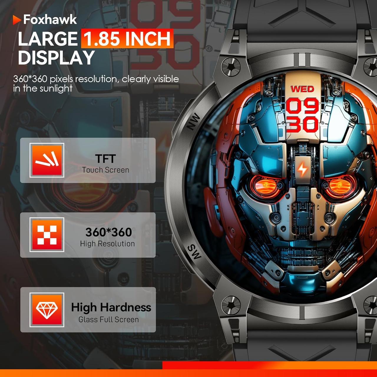 Смарт-годинник KC89 1,85” з LED-ліхтариком військовий HD-дисплей/дзвінки iOS Android - фото 4