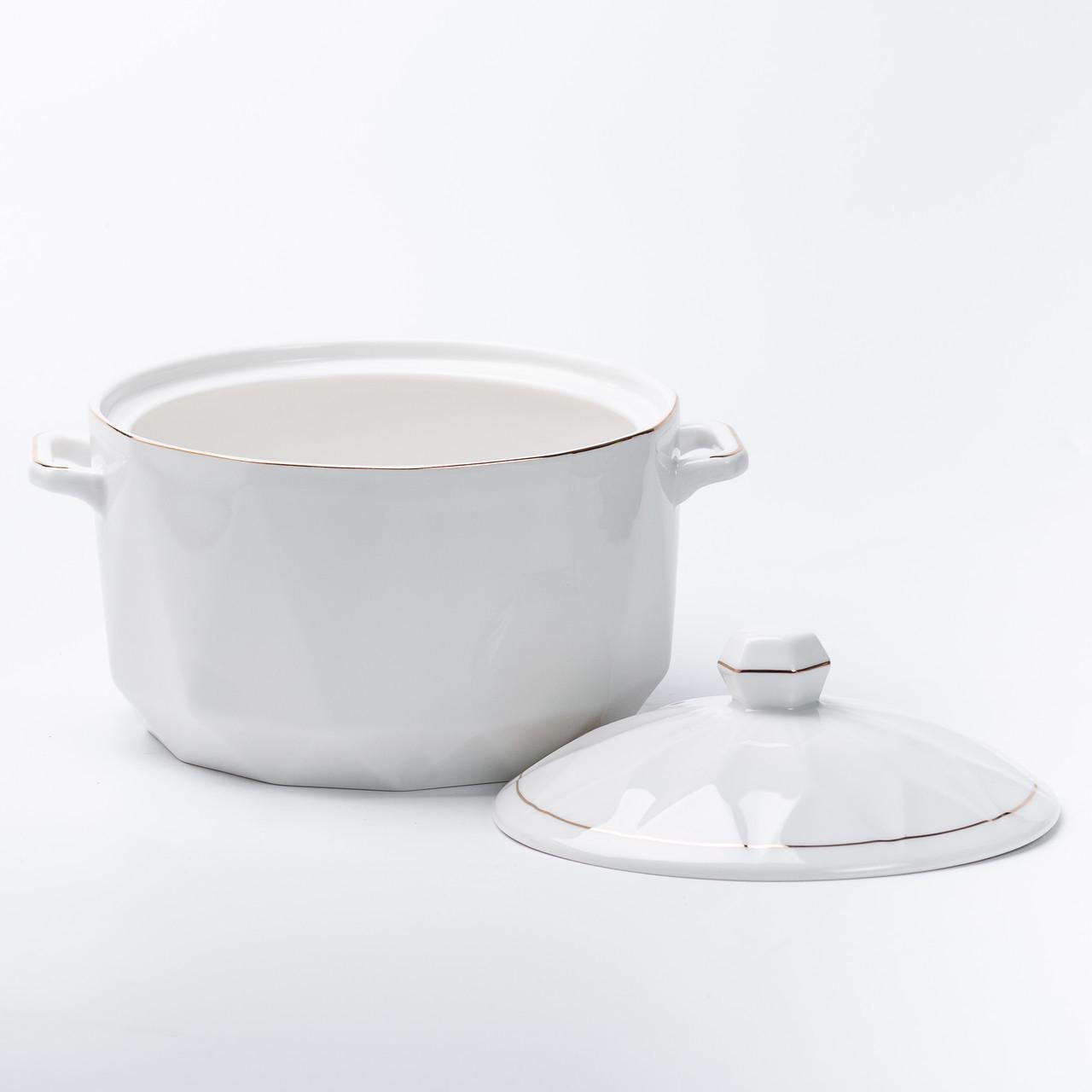 Супница керамическая с крышкой и ручками 1,4 л Белый - фото 2 Супница керамическая с крышкой и ручками 1,4 л Белый - фото 2