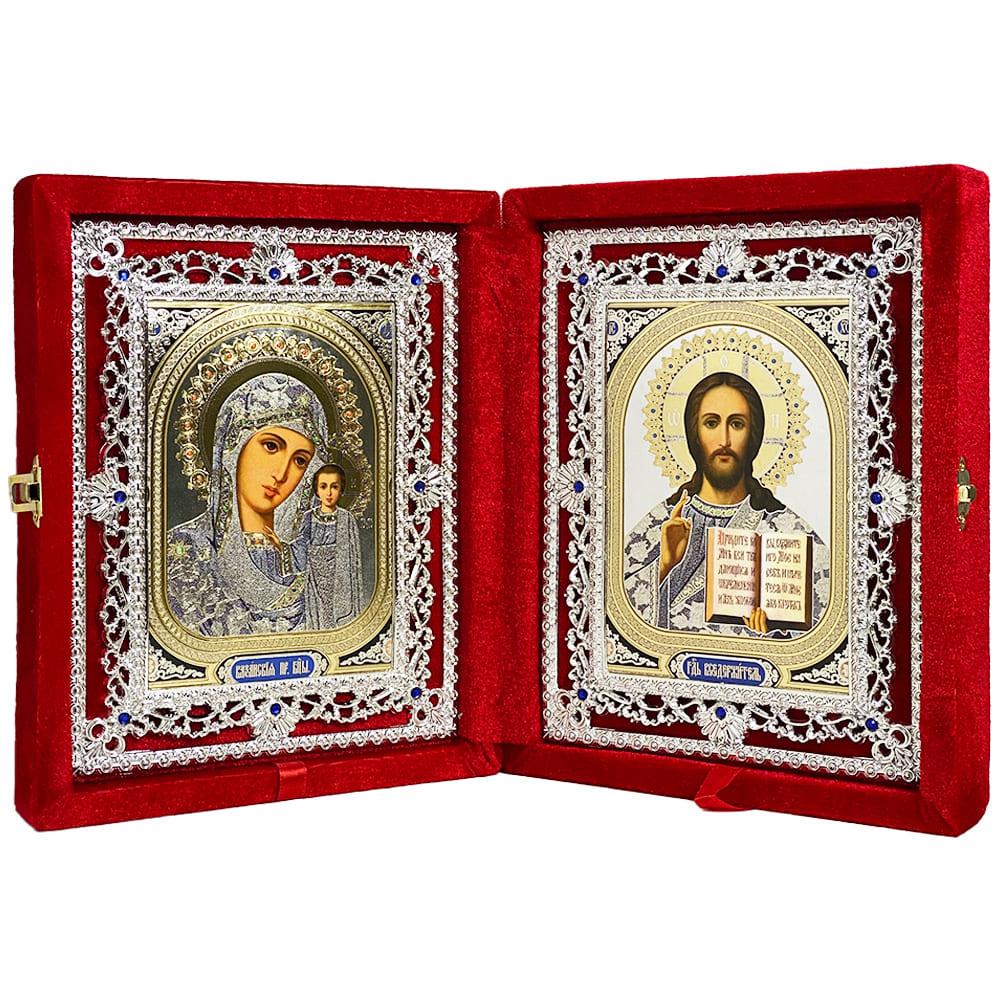 Икона Богородица и Иисус Христос ажурные в бархате Красный (Б35В-Х/Ч)
