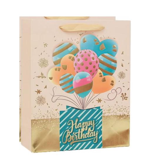 Пакет для больших подарков Happy birthday Воздушные шары R96724-L с ручками 31х40х12 см Бежевый (e78a60ab)