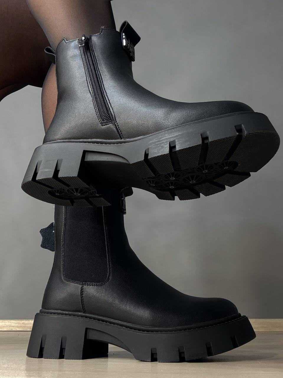 Черевики жіночі Hengji 5130 челсі високі утеплені шкіряні р. 39 Чорний (5781)