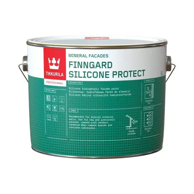 Краска фасадная силиконовая TIKKURILA Finngard Silicone Protect База А 9 л (2596672798) Краска фасадная силиконовая TIKKURILA Finngard Silicone Protect База А 9 л (2596672798)