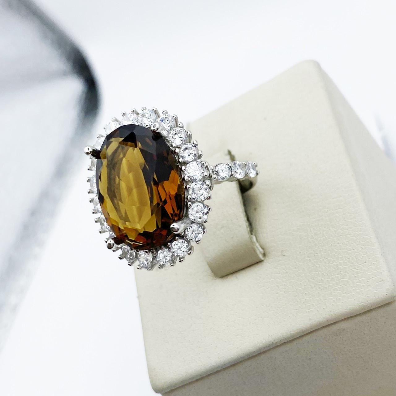 Кольцо серебряное с раухтопазом р. 18 6,59 г (1881302562)