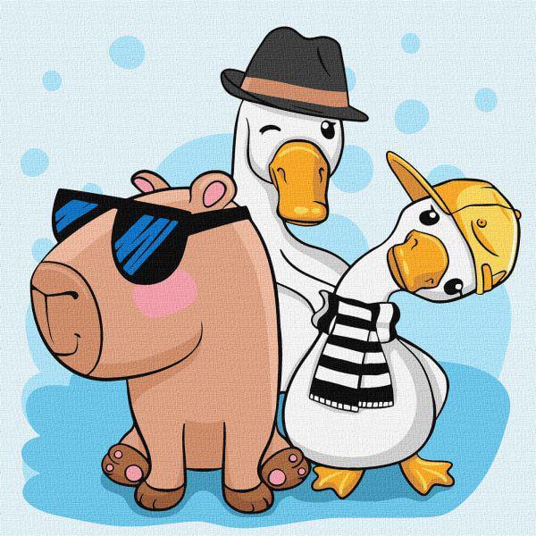 Картина по номерам Ideyka Капибара и друзья 30х30 см (Id-KHO1274)