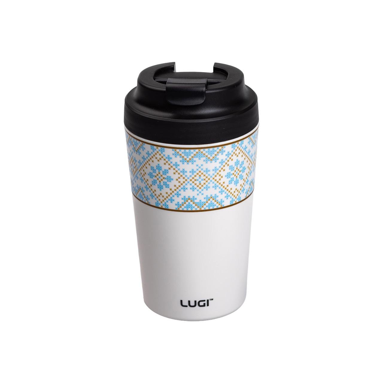 Термочашка Вишиванка з керамічною колбою 380 мл Білий