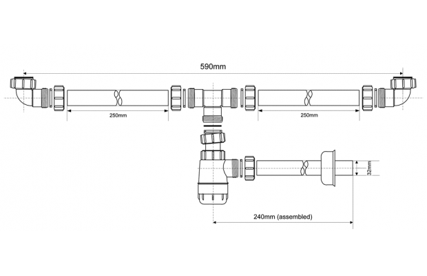 Сифон для умывальника Mcalpine без слива двойной 1,1/4х32 (HC2+PIPE) - фото 2