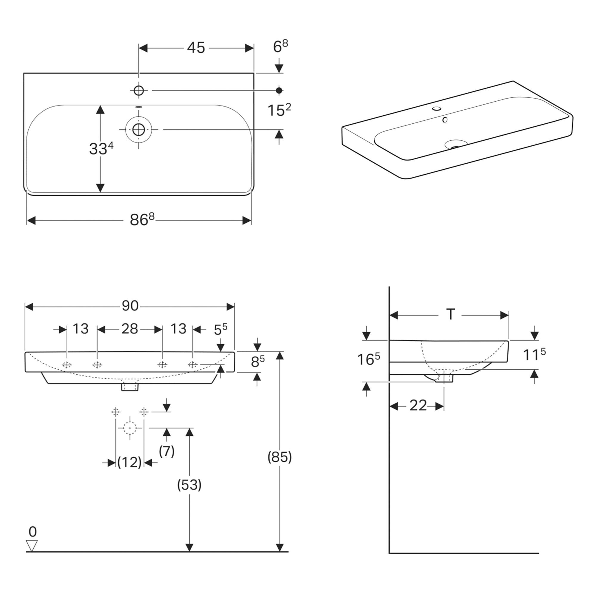 Раковина підвісна Geberit Smyle Square 500.251.01.1 90 см Білий (83570) - фото 3