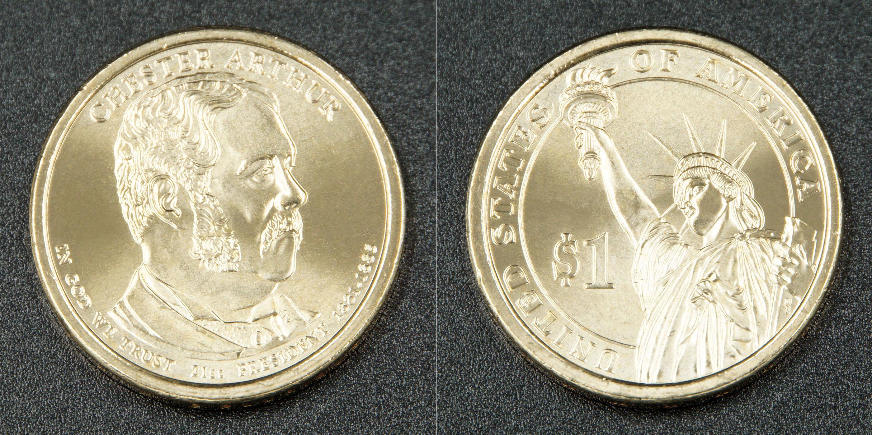 Коллекционная монета США 2012 1 доллар Честер Артур аUNC