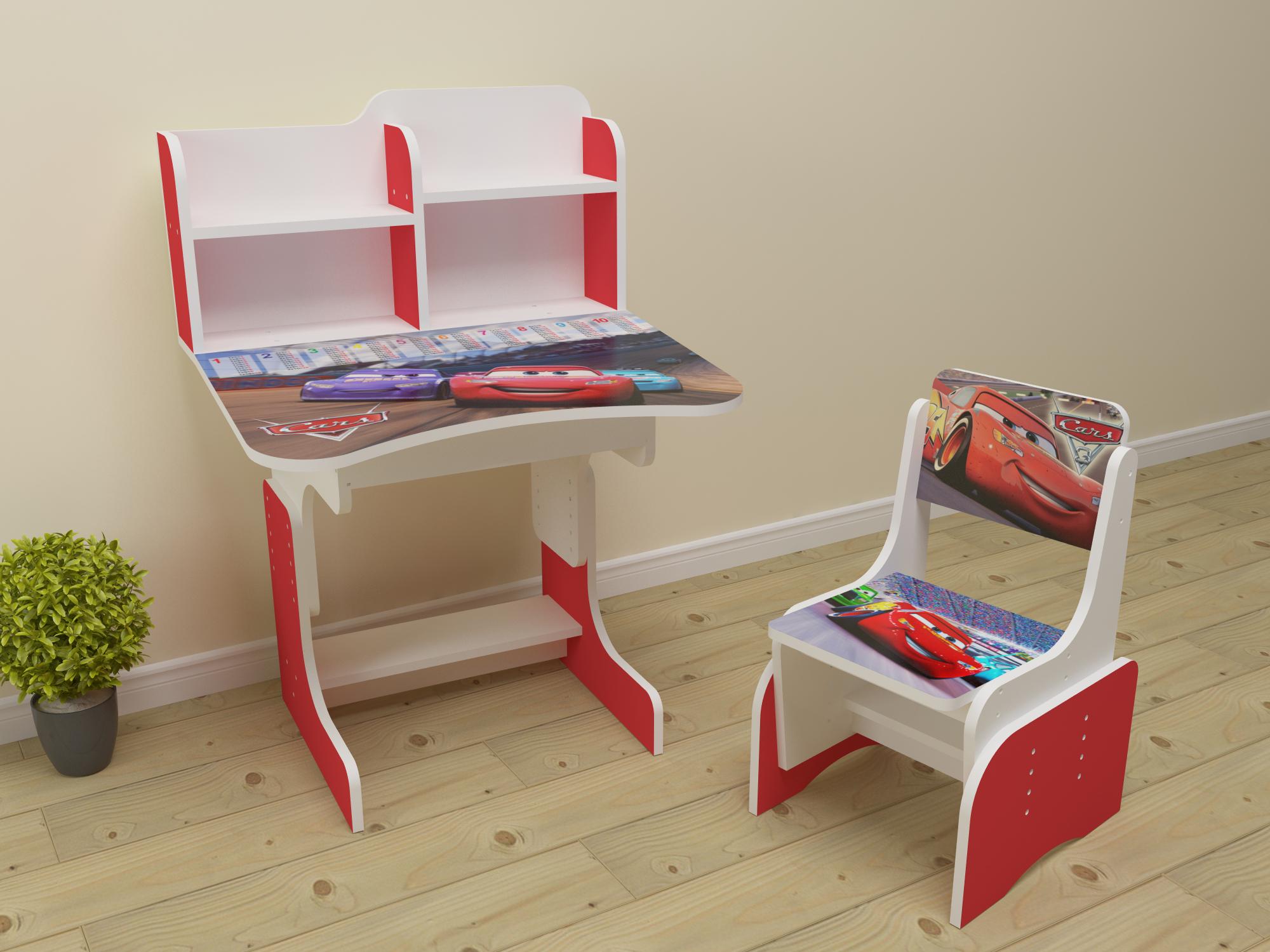 Комплект парта і стілець-трансформери Тачки від 3 років Червоний (018)