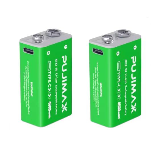 Аккумулятор Pujimax 6F22 9В 4600 мВт/ч Type-C для металлоискателя 2 шт. Зеленый (719577)