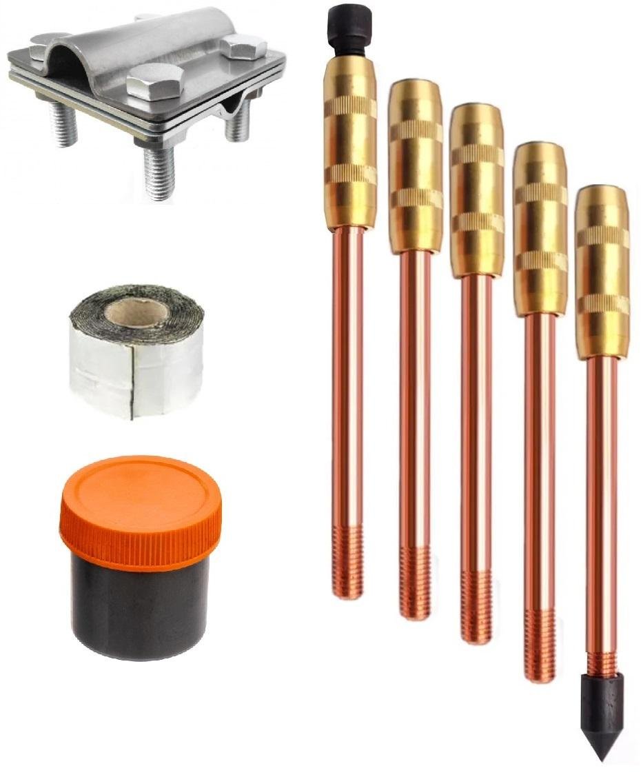 Комплект заземлення обміднений Self 7,5 м з струмопровідною пастою і антикорозійною стрічкою (5400)