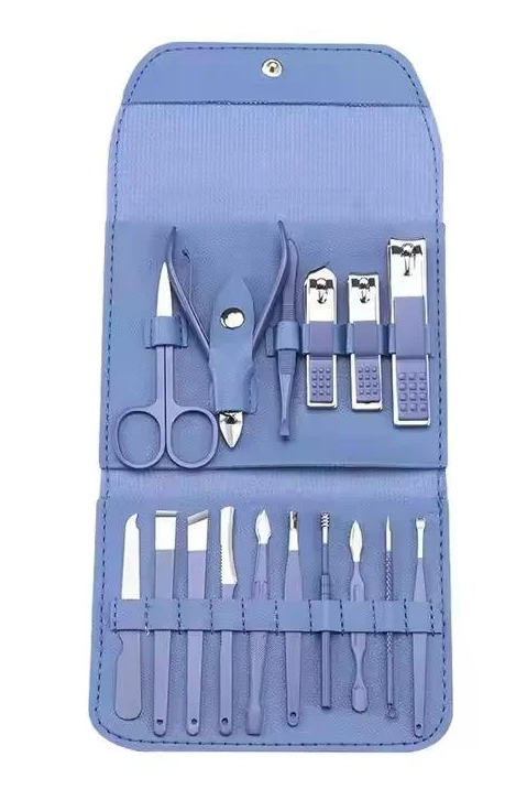 Набір інструментів для манікюру та педикюру універсальний 16 шт. Синій