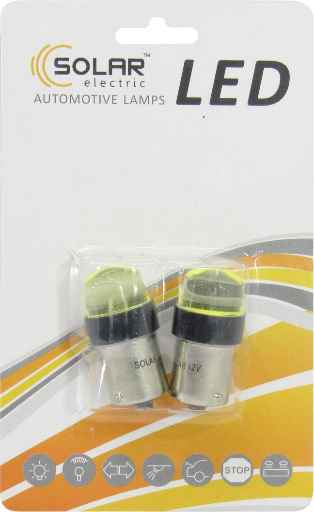 Лампочка 1-но конт. черешня Білий LED COB 12V 1-діод 100lm. P21W BA15s Solar 2 шт. LC345_B2 12V-P21W BA15s