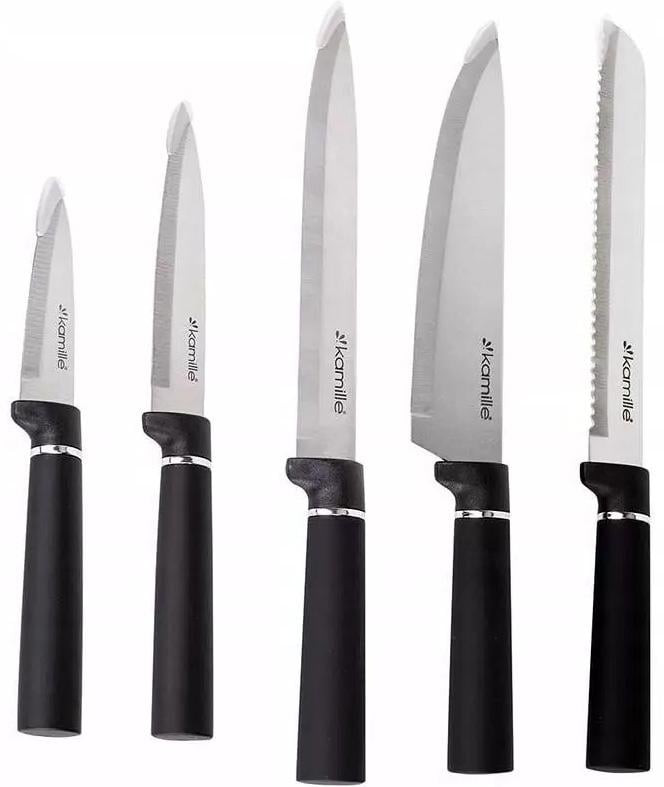Набір кухонних ножів Kamille з підставкою-колодою 5 шт. Black/Silver