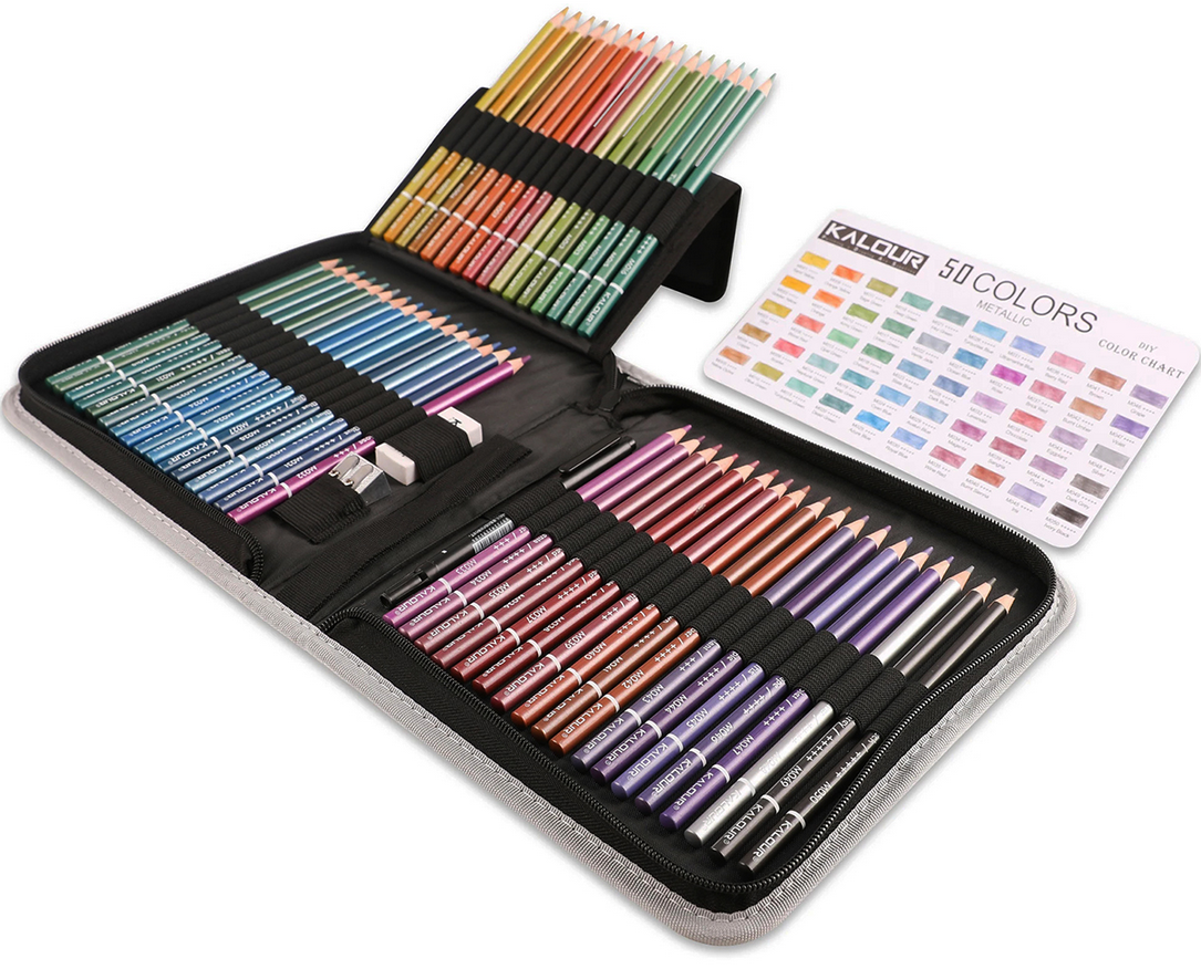 Набір кольорових олівців KALOUR Metallic 50 кольорів з ефектом металік - фото 8