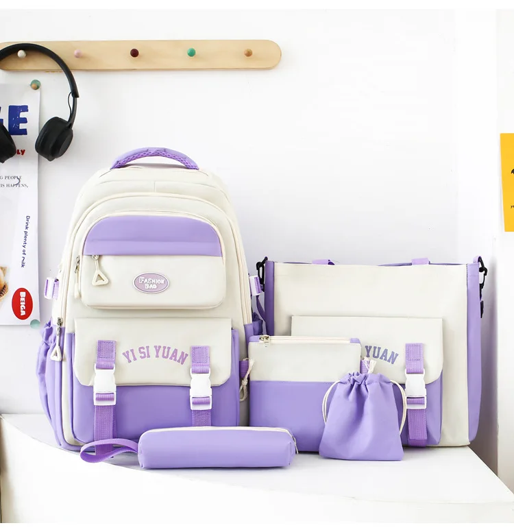 Школьный рюкзак подростковый для девочки 5в1 5-11 класс сумка-шоппер/клатч/пенал Фиолетовый (28327630)