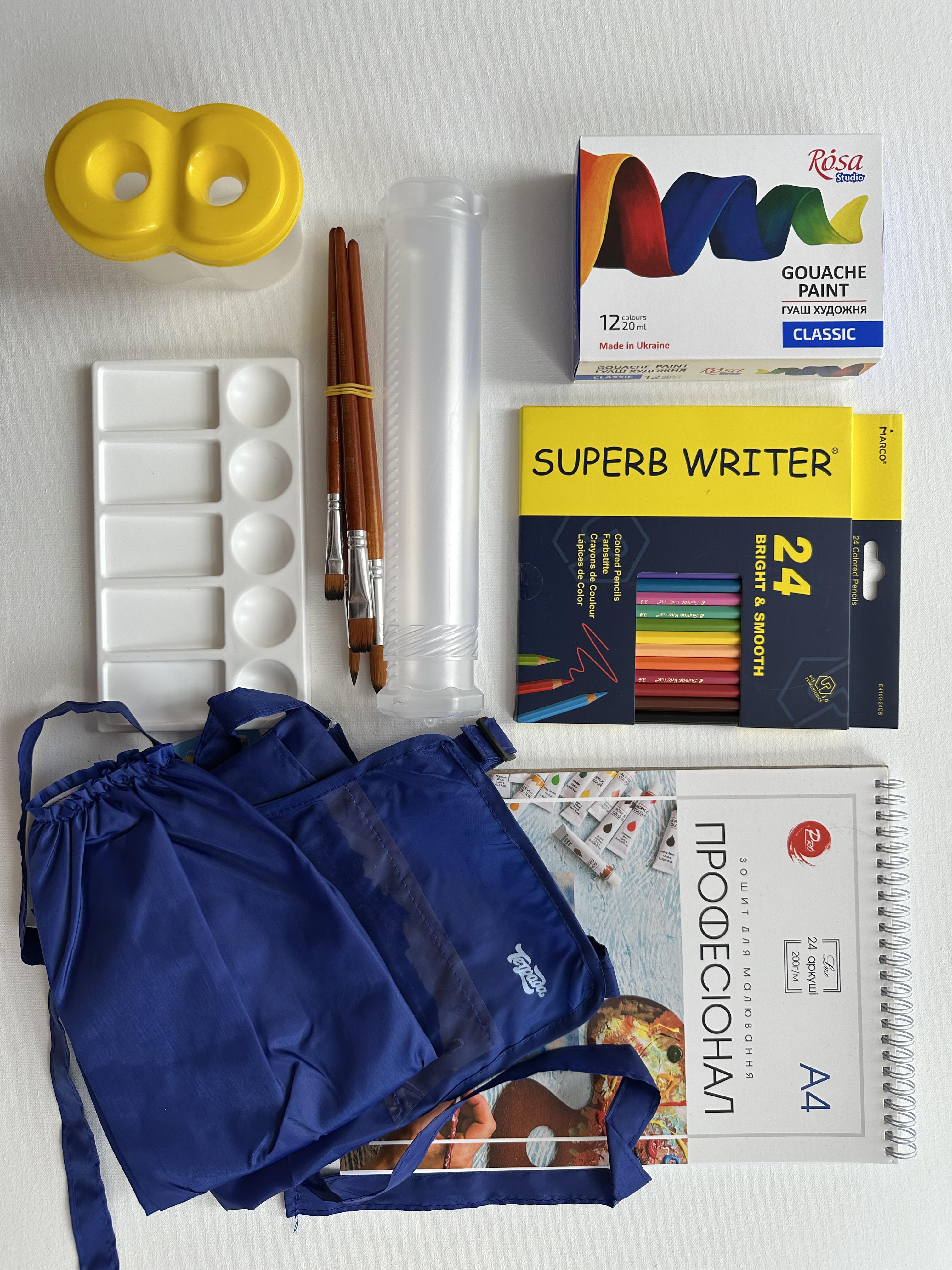 Набір для уроків образотворчого мистецтва та творчості дітей гуаш/пензлі/альбом/олівці/фартух/пенал/палітра (SD-3009) - фото 8 Набір для уроків образотворчого мистецтва та творчості дітей гуаш/пензлі/альбом/олівці/фартух/пенал/палітра (SD-3009) - фото 8