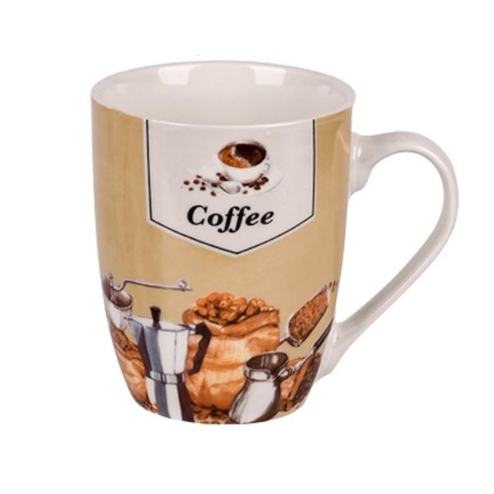 Чашка для кофе фарфоровая Stenson Coffee Lover Кофейный дизайн 350 мл Бежевый (R10287)