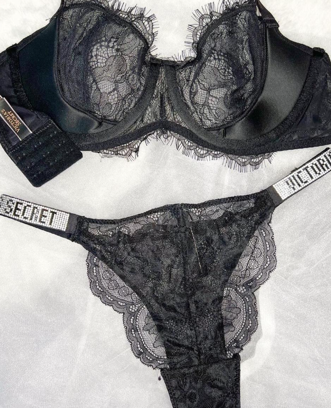 Комплект жіночої нижньої білизни Victoria's Secret з принтом 80D-M Чорний (8070)