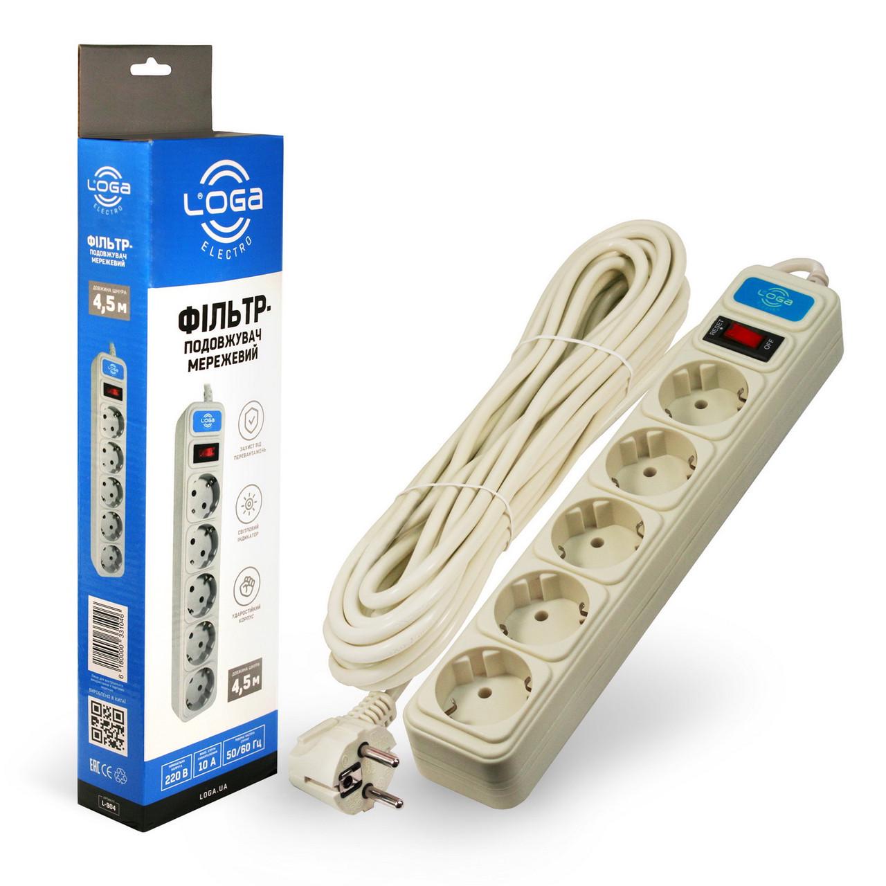 Мережевий фільтр подовжувач Loga L-904 5 розеток 4,5 м - фото 1 Мережевий фільтр подовжувач Loga L-904 5 розеток 4,5 м - фото 1