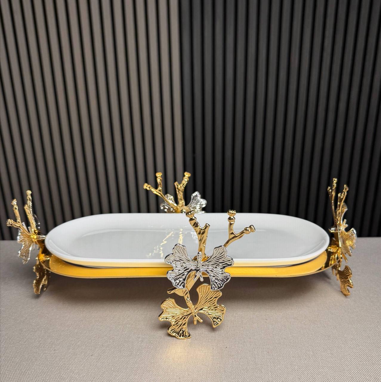 Блюдо сервірувальне Royal Grace 4423 керамічне 40х19 см Білий із золотистим (4423)