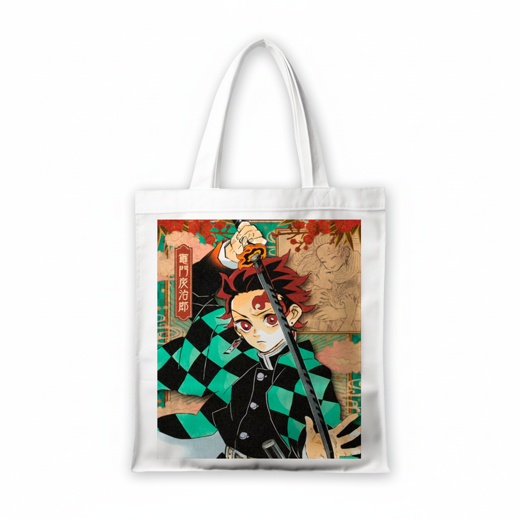 Сумка-шопер Demon Slayer Kimetsu no Yaiba Танджиро Камадо из льна Белый (26773)