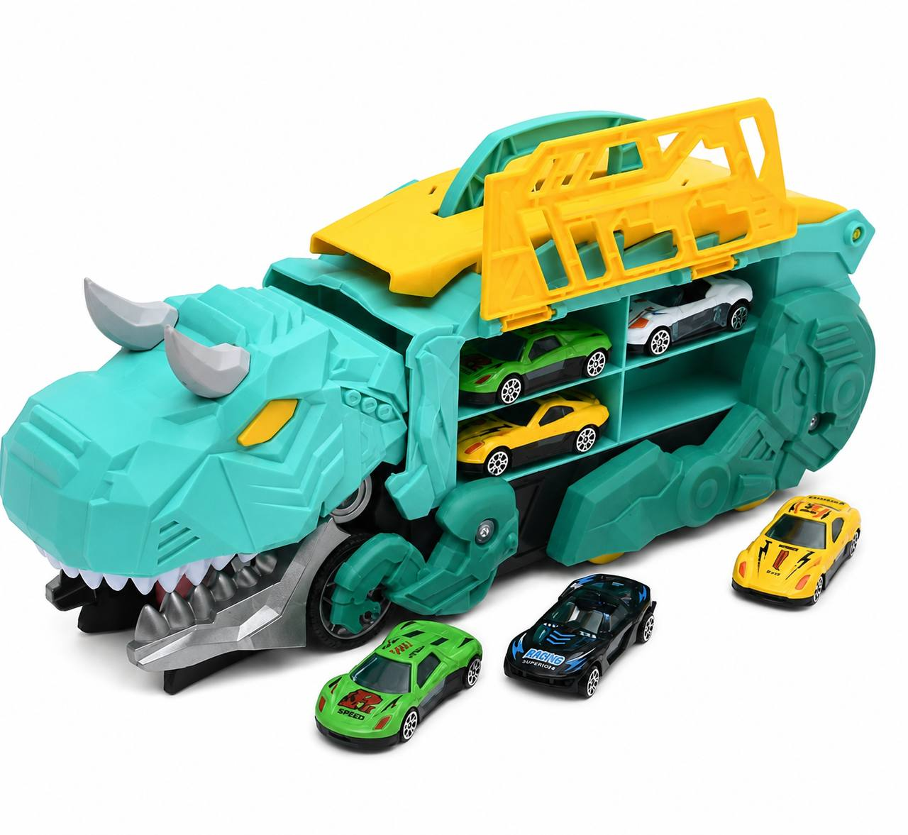 Трейлер-автопаркінг Fun Game Dinosaur Truck YM5533-1-3 2в1 Трансформер Бірюзовий (3161445306) Трейлер-автопаркінг Fun Game Dinosaur Truck YM5533-1-3 2в1 Трансформер Бірюзовий (3161445306)