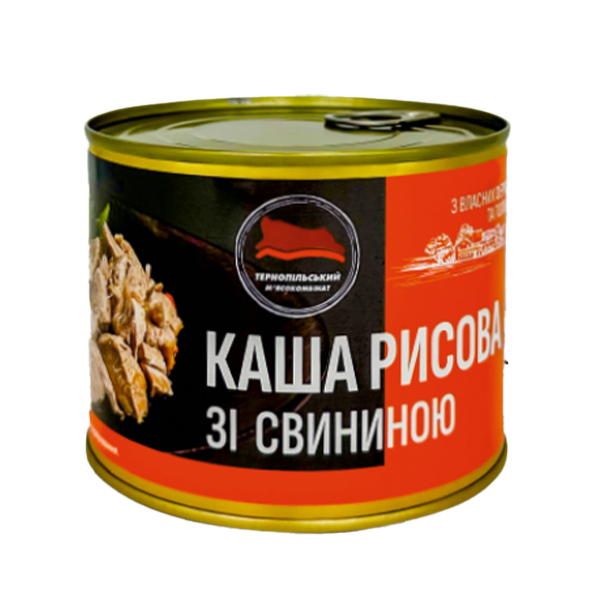 М'ясна консерва Тернопільський м'ясокомбінат "Каша рисова зі свининою" 525 г (23915045)