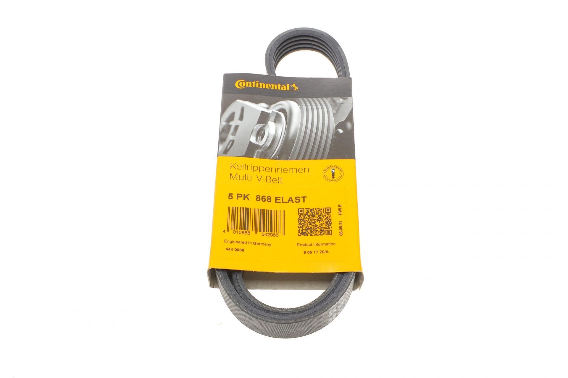 Ремінь генератора Continental Ford Focus 1.6i 5PK868 (ELAST)