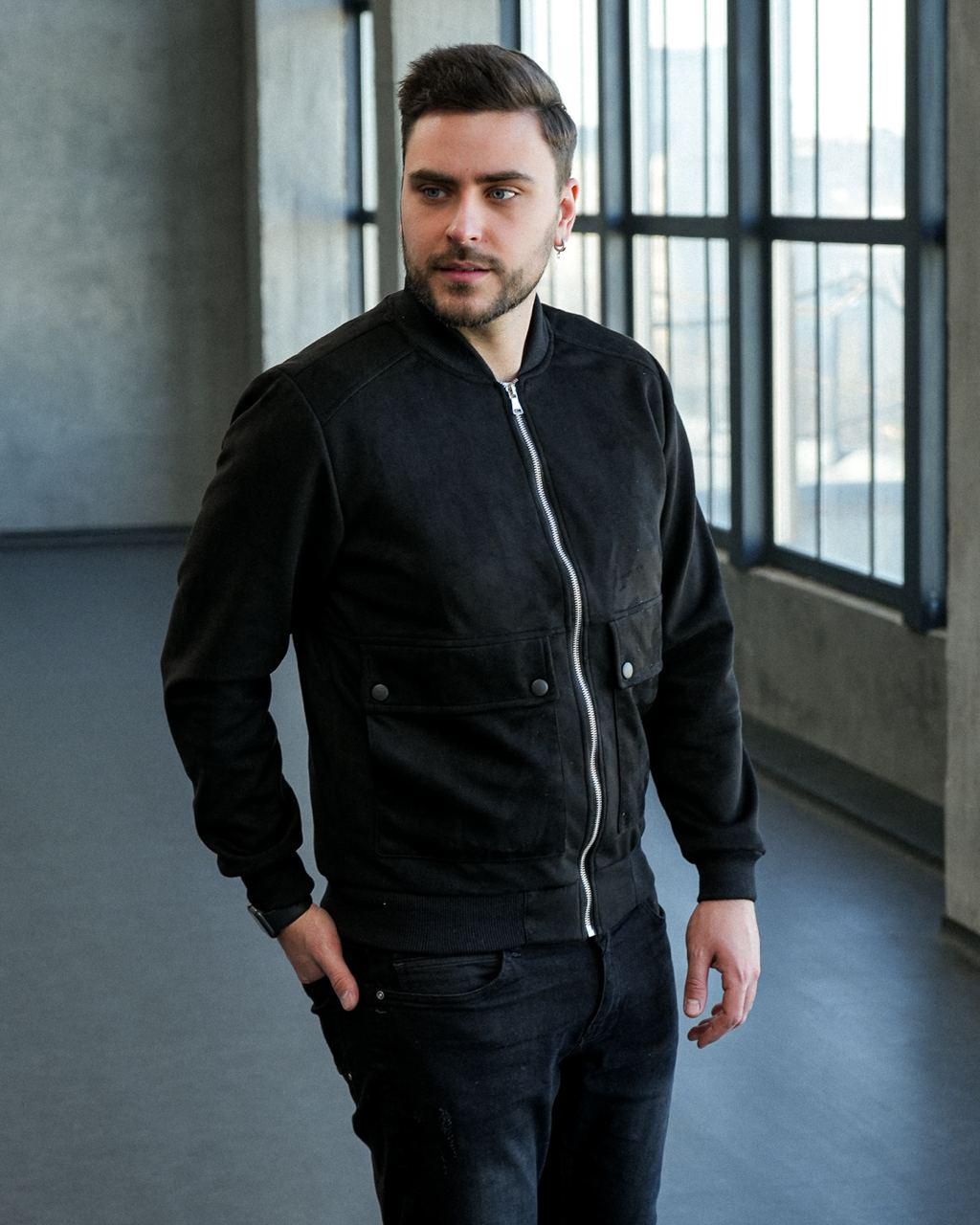 Бомбер мужской демисезонный замшевый XL Черный (F0020/3) - фото 3