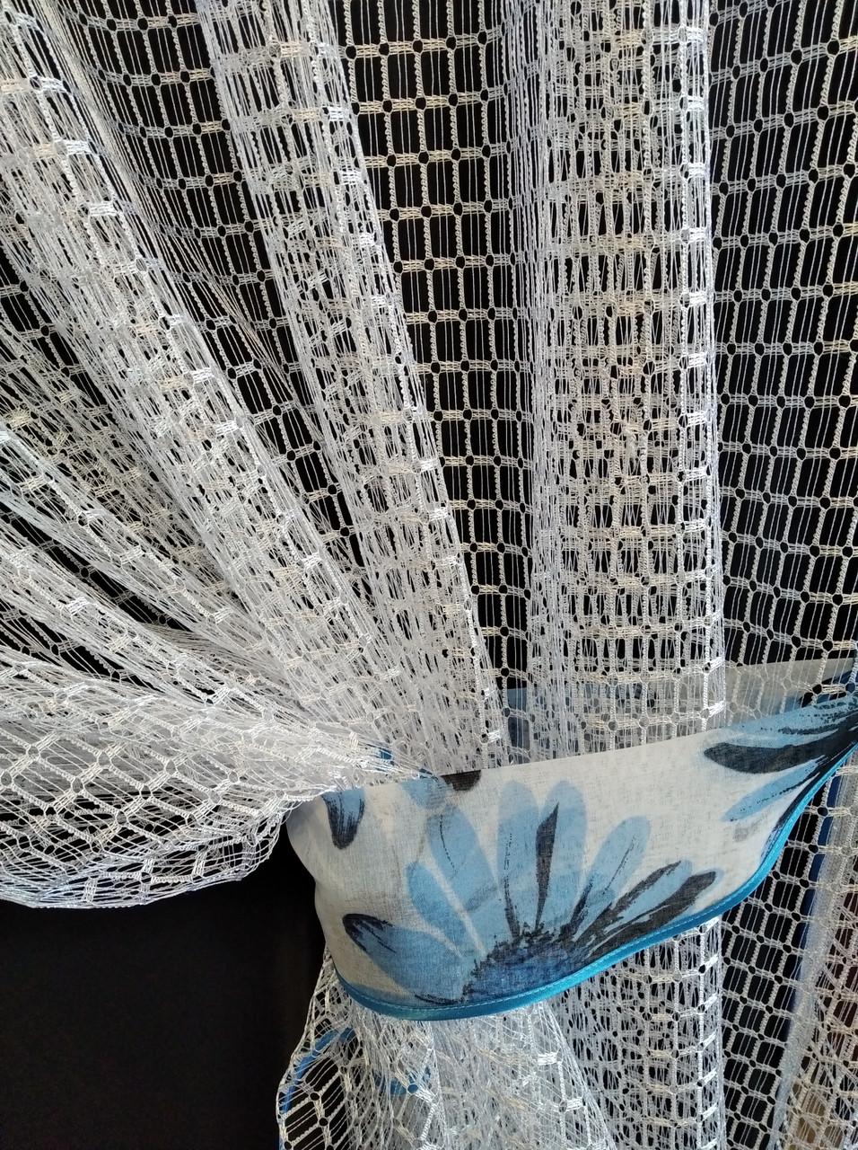 Занавеска кухонная Угол сетка с ламбрекеном батист 300х170 см Белый/Голубой (ул-16) - фото 4 Занавеска кухонная Угол сетка с ламбрекеном батист 300х170 см Белый/Голубой (ул-16) - фото 4