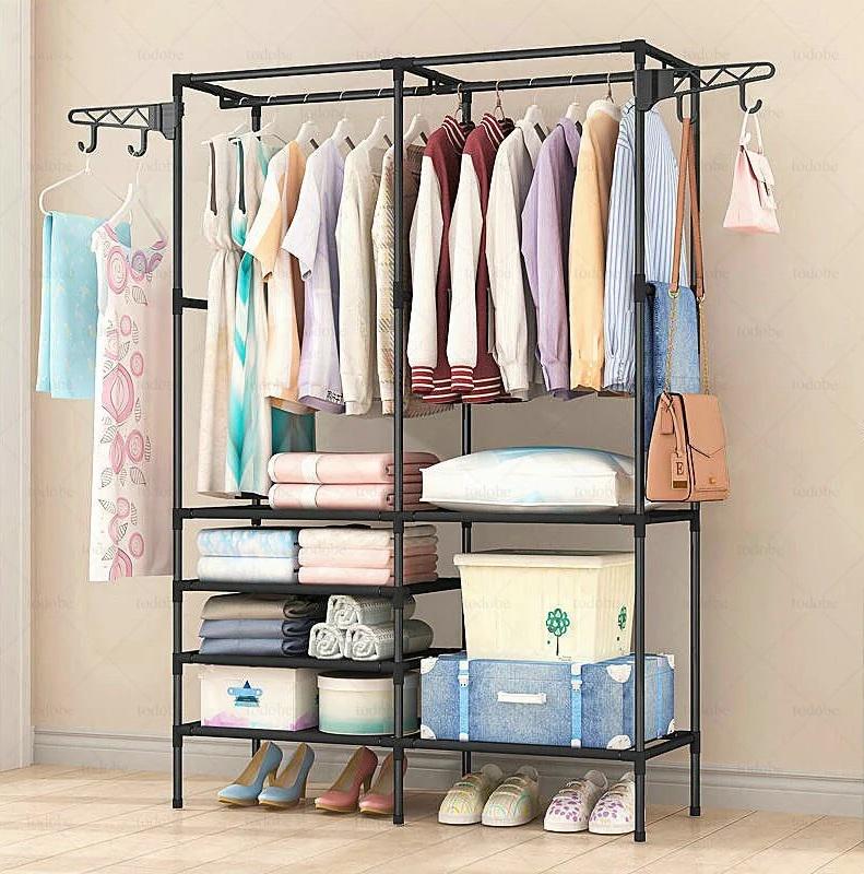 Стойка-вешалка двойная для одежды и обуви Simple Coat Rack Double Row стальная напольная с полками и крючками Black (376181)