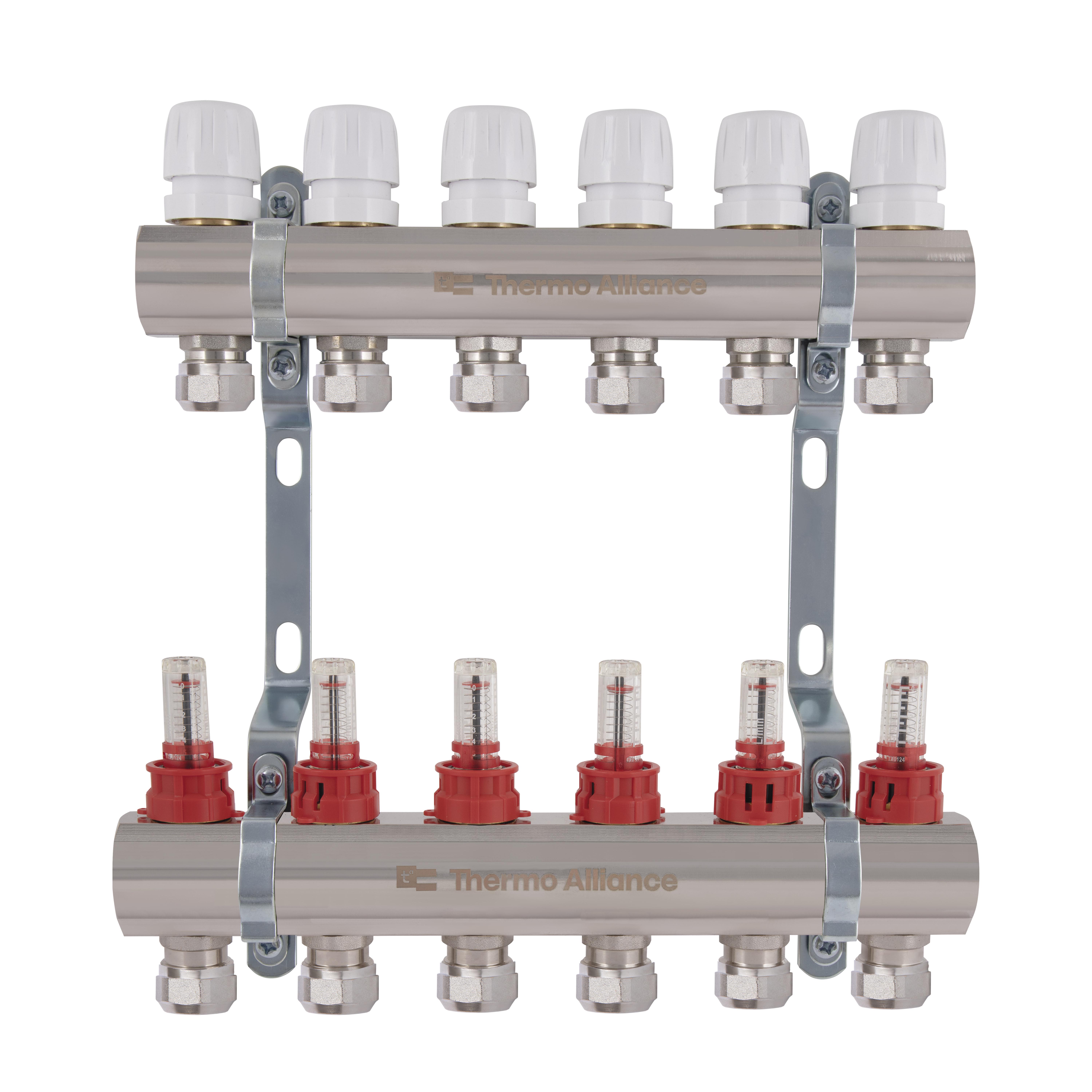 Коллектор латунный Thermo Alliance Standart с расходомерами и евроконусами на 6 выходов 1" (TAS235W6E)