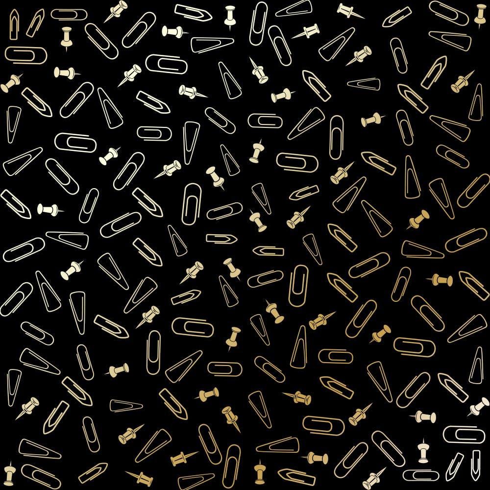Лист бумаги односторонний Golden Drawing pins and paperclips с фольгированием 30,5х30,5 см Black