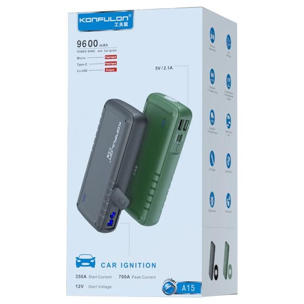 УМБ Konfulon A15 Car Ingiter 9600 mAh 12 V Green (29caa1-17540) - фото 2