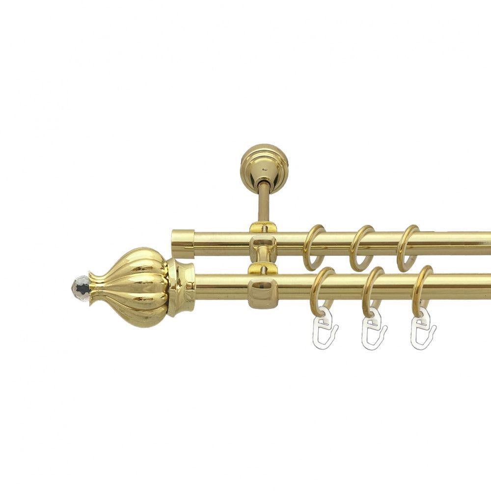 Карниз металлический Orvit Таджа-Кристалл двухрядный открытый/гладкая труба/кольцо металлическое Золото 16/16 мм 200 см (00-00014284) - фото 1