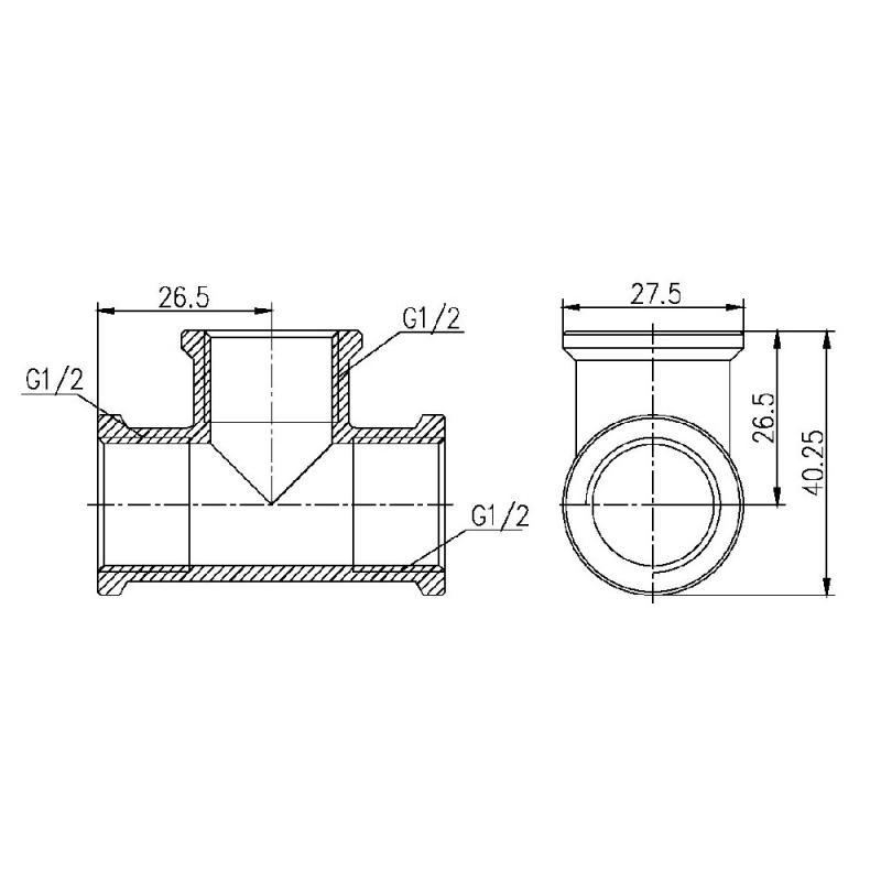Тройник SD Forte 1/2" ВОВ Хром (SF361H15) - фото 2 Тройник SD Forte 1/2" ВОВ Хром (SF361H15) - фото 2