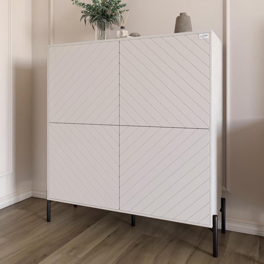Комод-пенал с черными металлическими ножками Lion Амарант 114х40х126,5 см Бетон Style/Белый (Lion-042007)