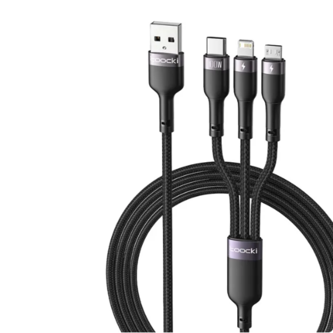 Зарядний кабель Toocki 3 в 1 6A 100 Вт Micro USB/Type C