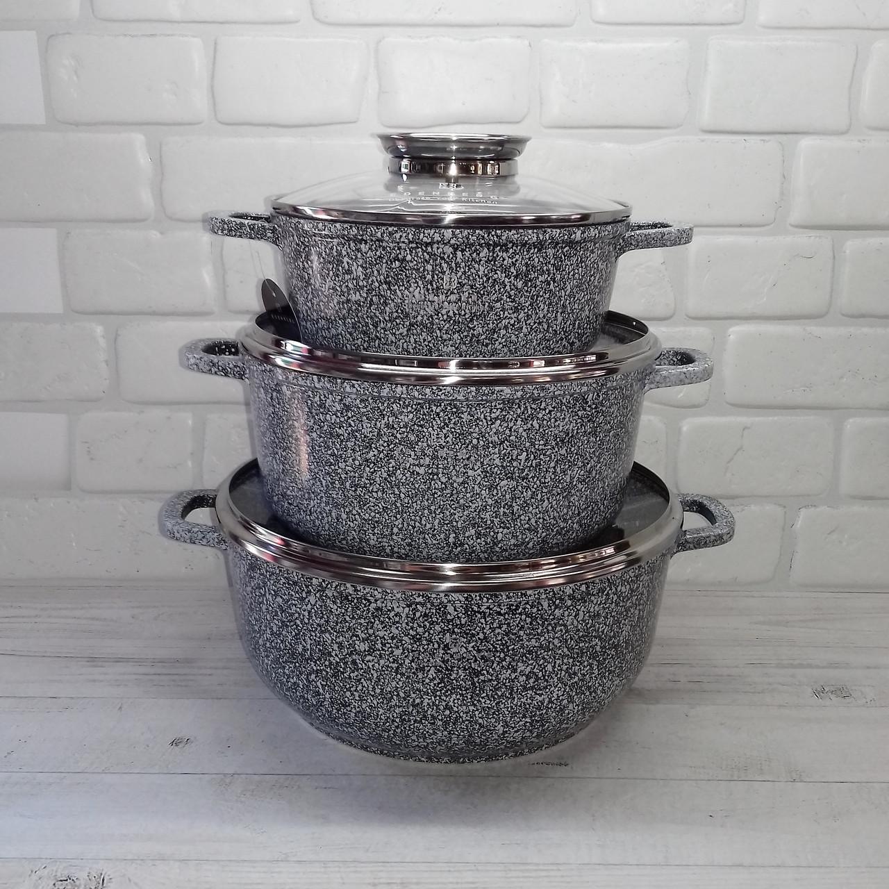 Набор кастрюль для индукционных плит с гранитным покрытием Edenberg EB-8020 6 пр. Серый Набор кастрюль для индукционных плит с гранитным покрытием Edenberg EB-8020 6 пр. Серый