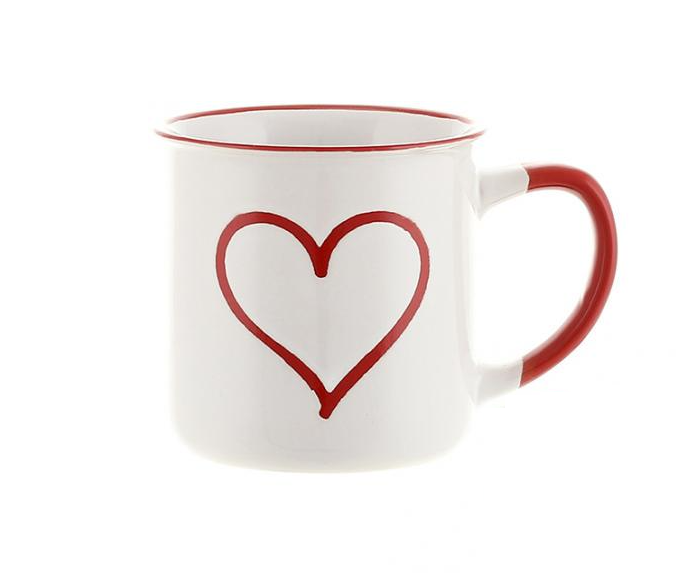 Чашка фарфоровая Красное сердце 300 мл Белый