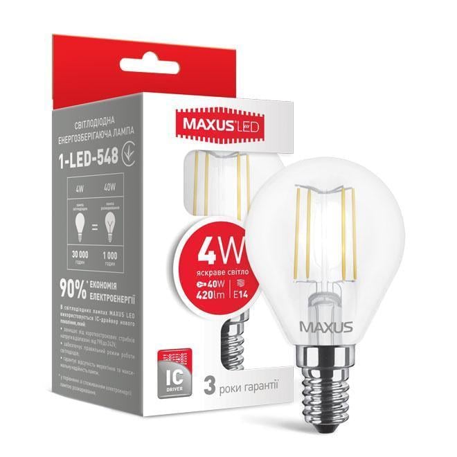 Світлодіодна лампа-куля Maxus 1-LED-548-01 G45 FM 4W 4100K 220V E14 (27830076)