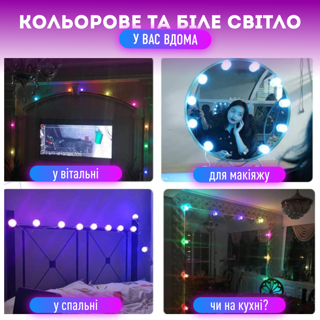 Подсветка для зеркала Vanity Mirror Lights с пультом 10 LED ламп RGB с регулировкой яркости и цвета для макияжа USB (559830b7) - фото 10