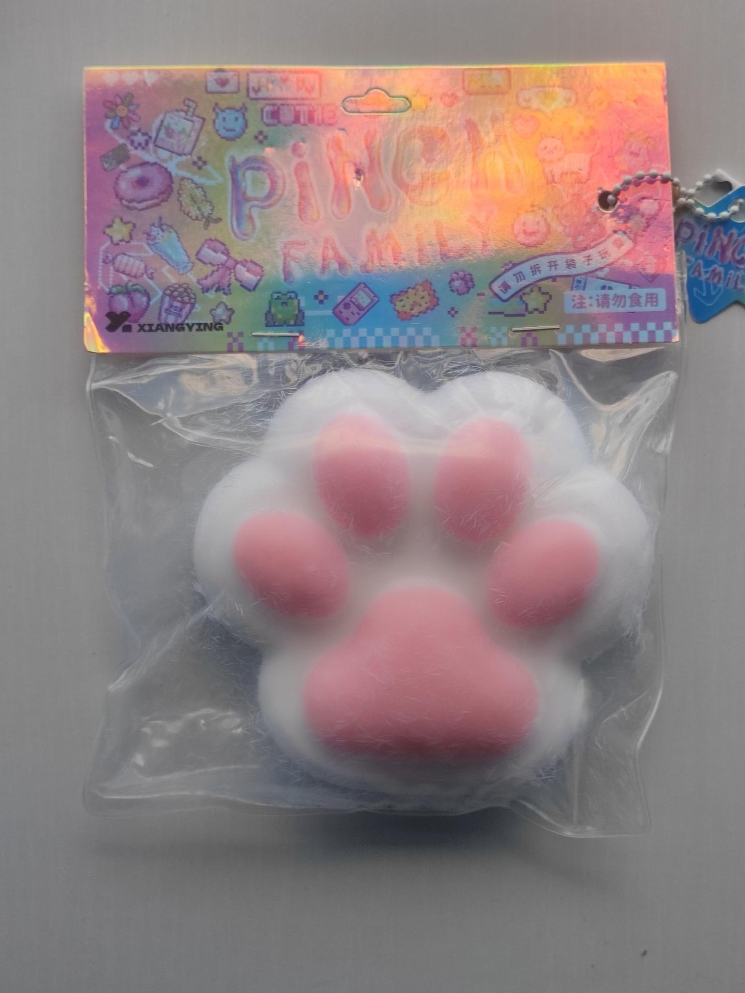 Іграшка антистрес сквіш котяча лапка велика пухнаста XXL 15х14 см Білий/Рожевий (2794P)