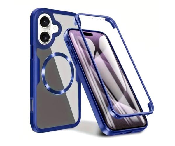 Чехол Double Shield 360 with Ring для iPhone 16 Синий